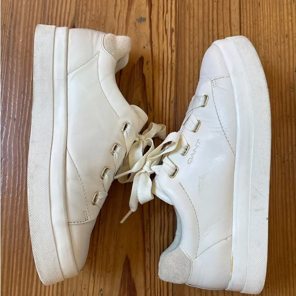 Gant Avona ivory white leather ribbon lace low‎ top sneakers SIZE 7.5